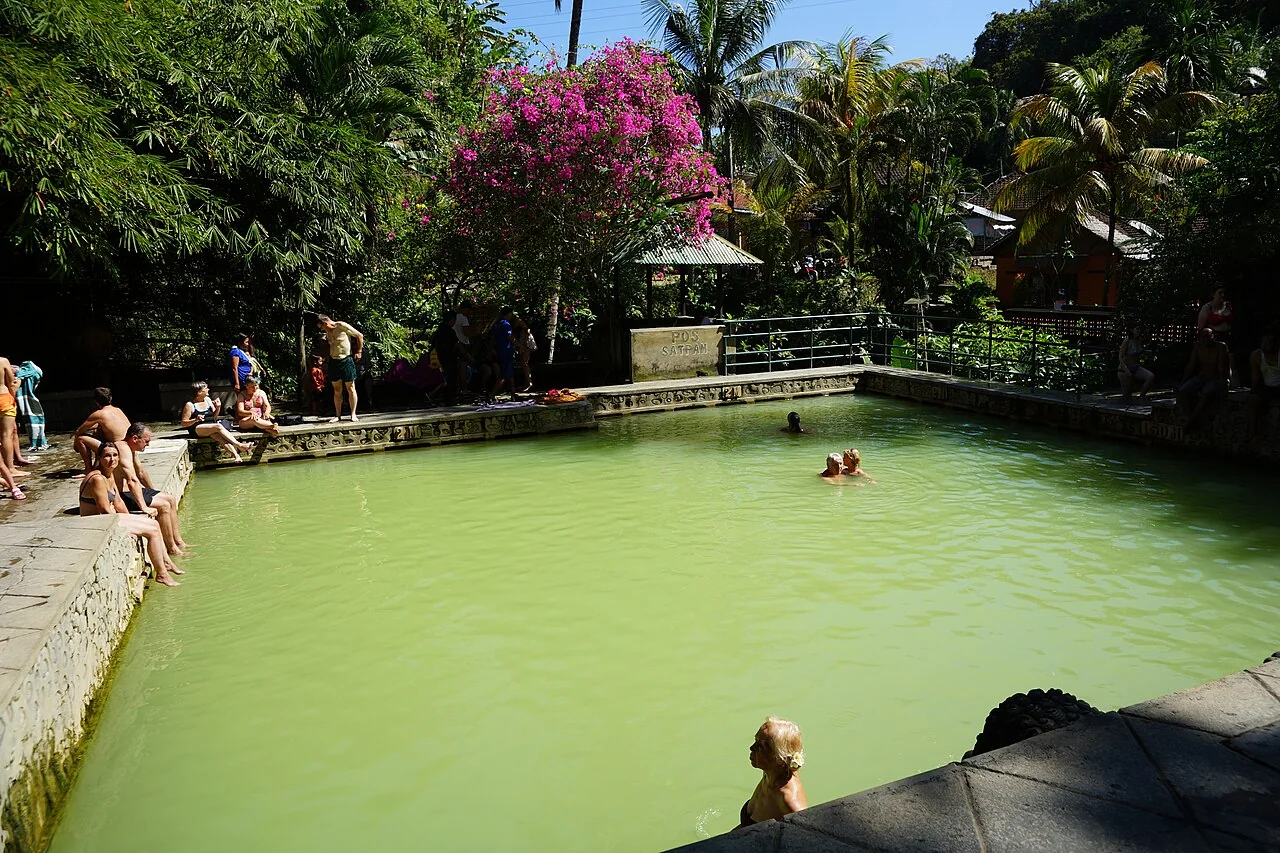 Banjar hot spring pools surrounded by tropical gardens in North Bali
